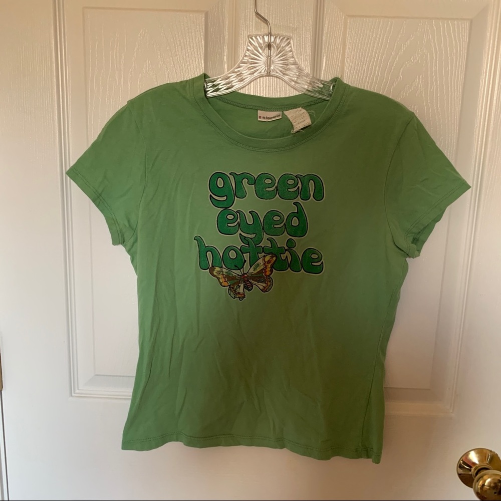 Green hippie cropped graphic tee. Size small-medium